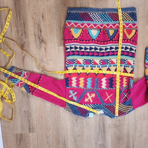 Vintage Pink Geometric Abstract Tunic Length Sweater with 3D Baubles Artsy Sz M - Picture 4 of 10